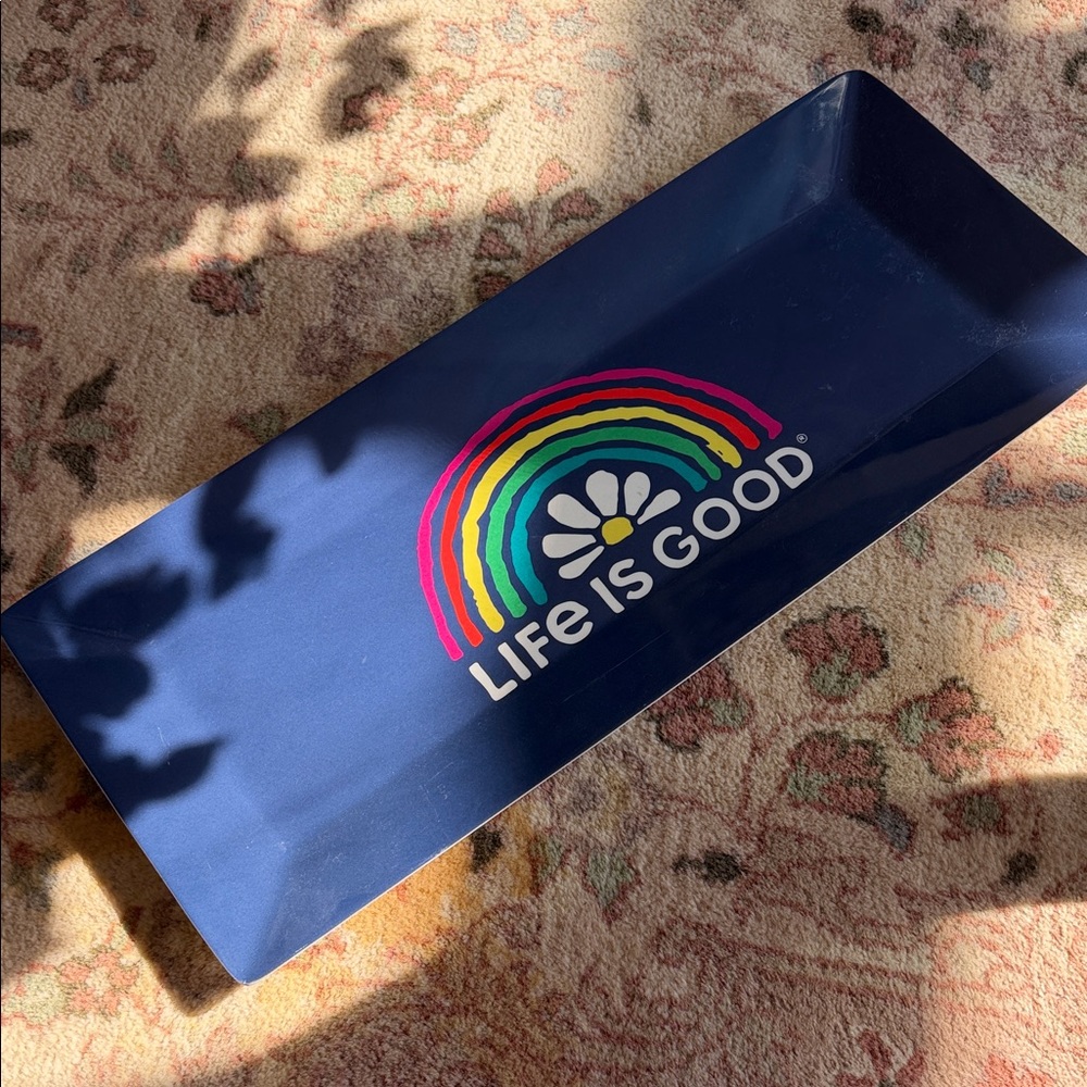 Life is Good Navy Tray with Rainbow Design